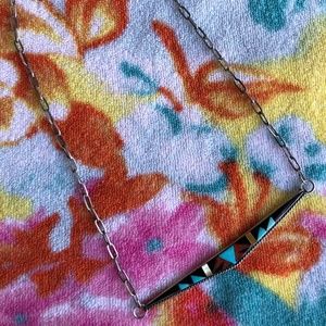 VTG 1960s Zuni Inlay Necklace MOP Onyx Turquoise Spiny Oyster Xs S 14.5"